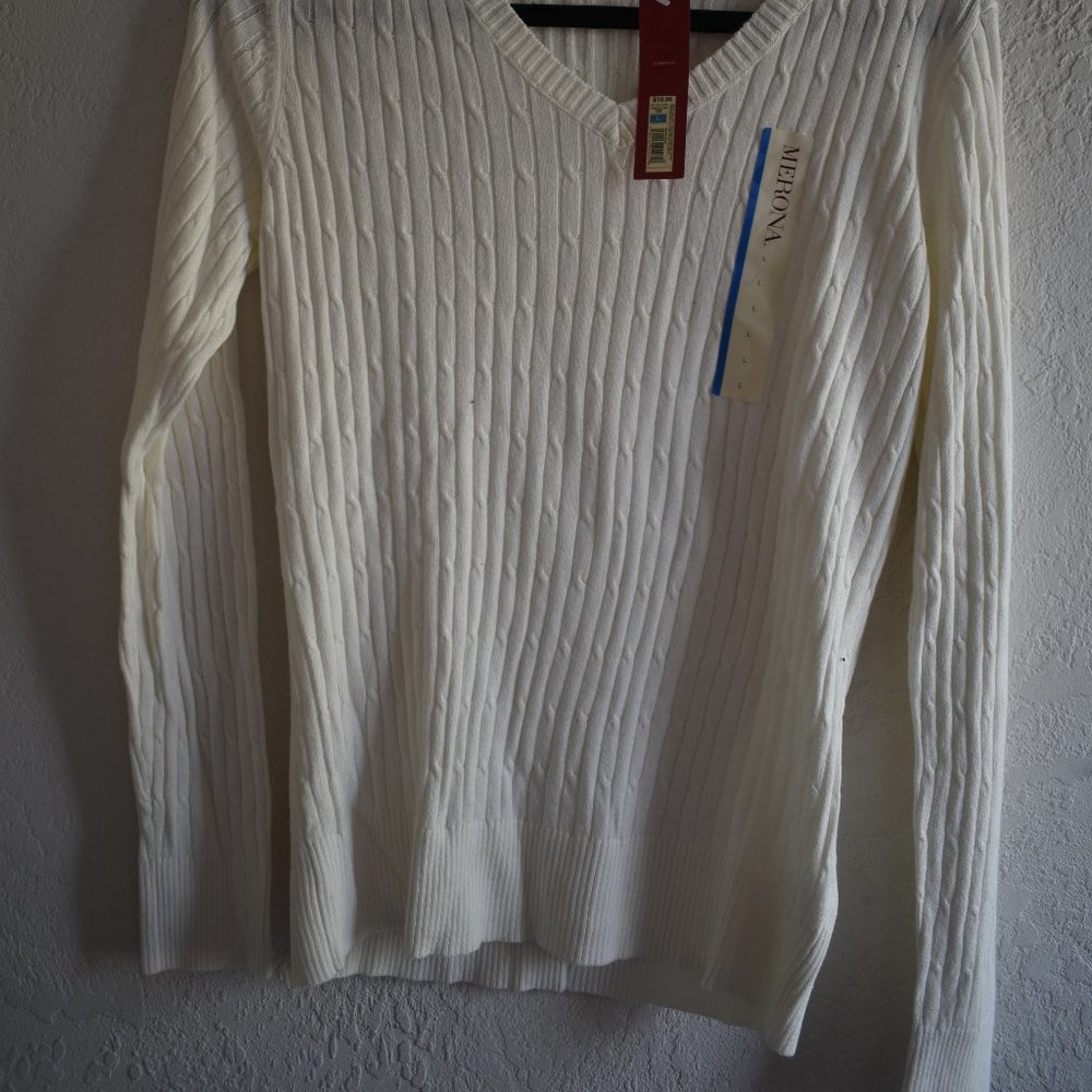 NWT White Merona Cable Knit Sweater